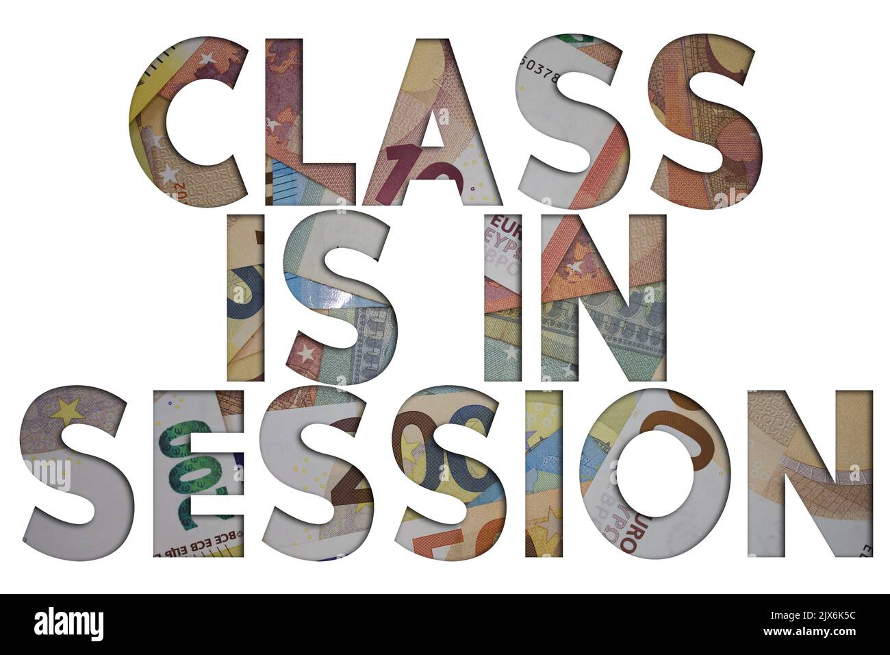 La classe è in parola sessione con soldi. Sfondo di valuta cartacea con banconote diverse. Foto Stock