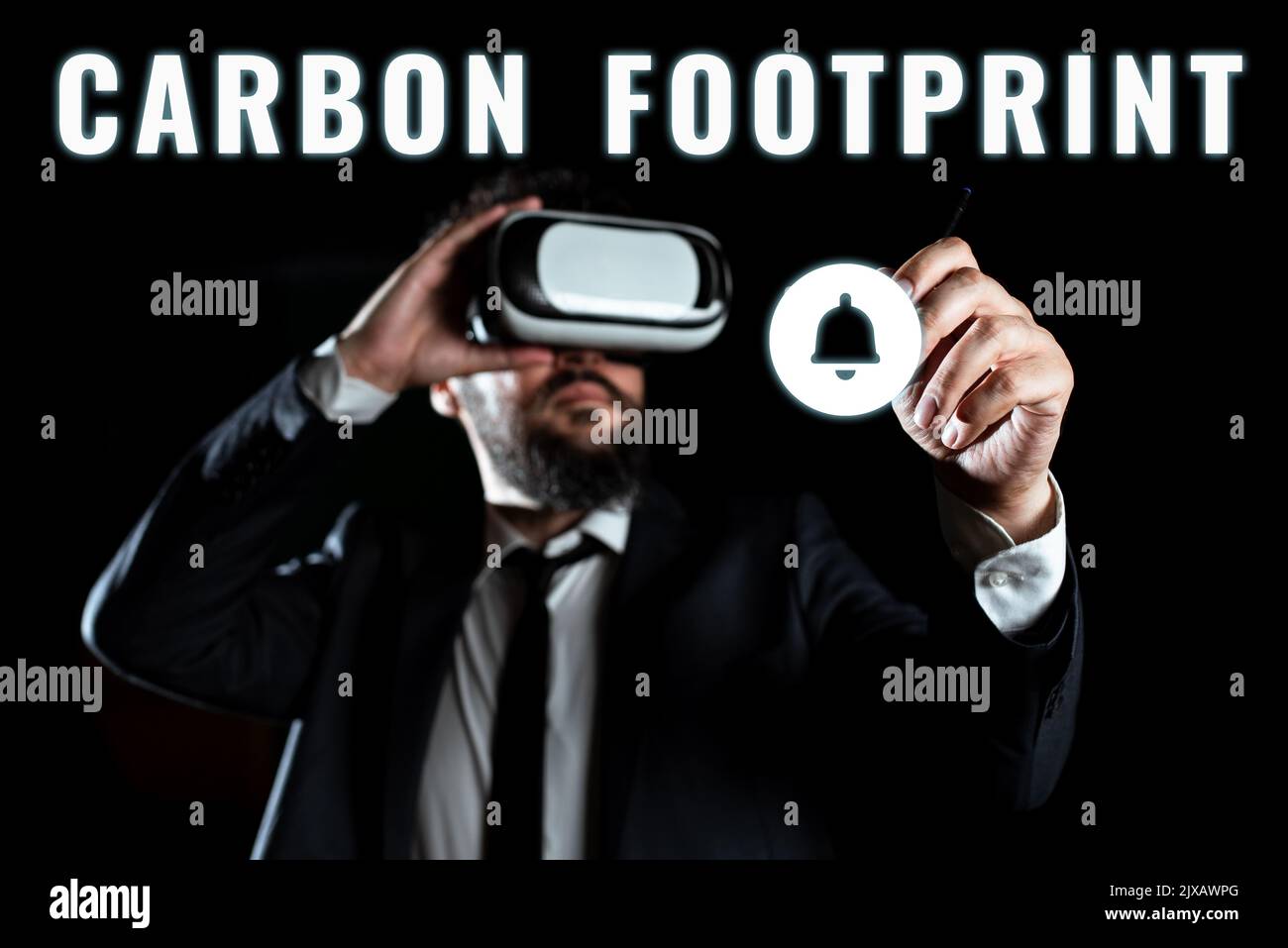 Segno di testo che mostra l'impronta di carbonio quantità di diossido rilasciato atmosfera risultato delle attività. Parola per quantità di biossido rilasciato atmosfera risultato di Foto Stock