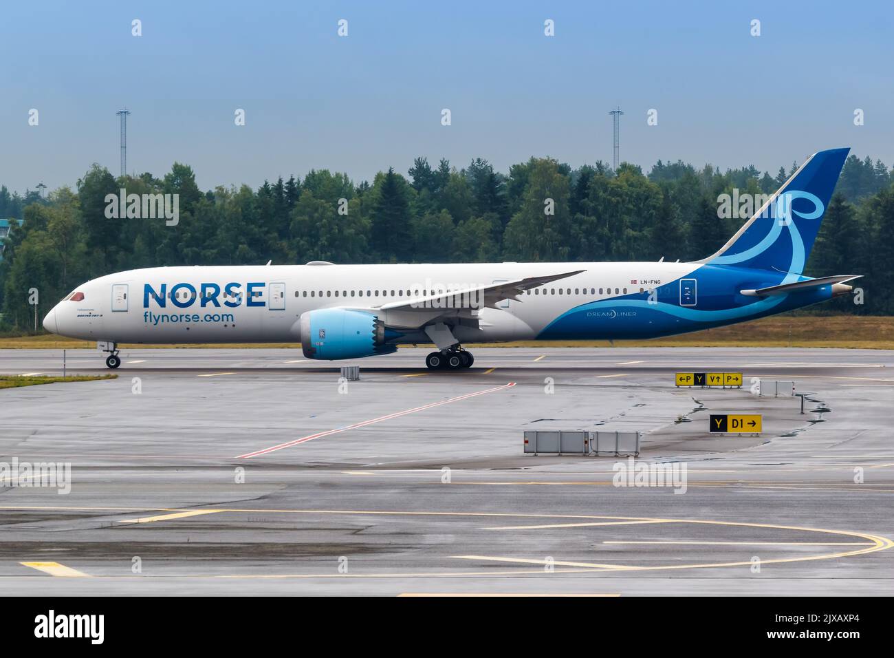 Oslo, Norvegia - 16 agosto 2022: Norse Atlantic Airways Boeing 787-9 Dreamliner aereo all'aeroporto di Oslo (OSL) in Norvegia. Foto Stock