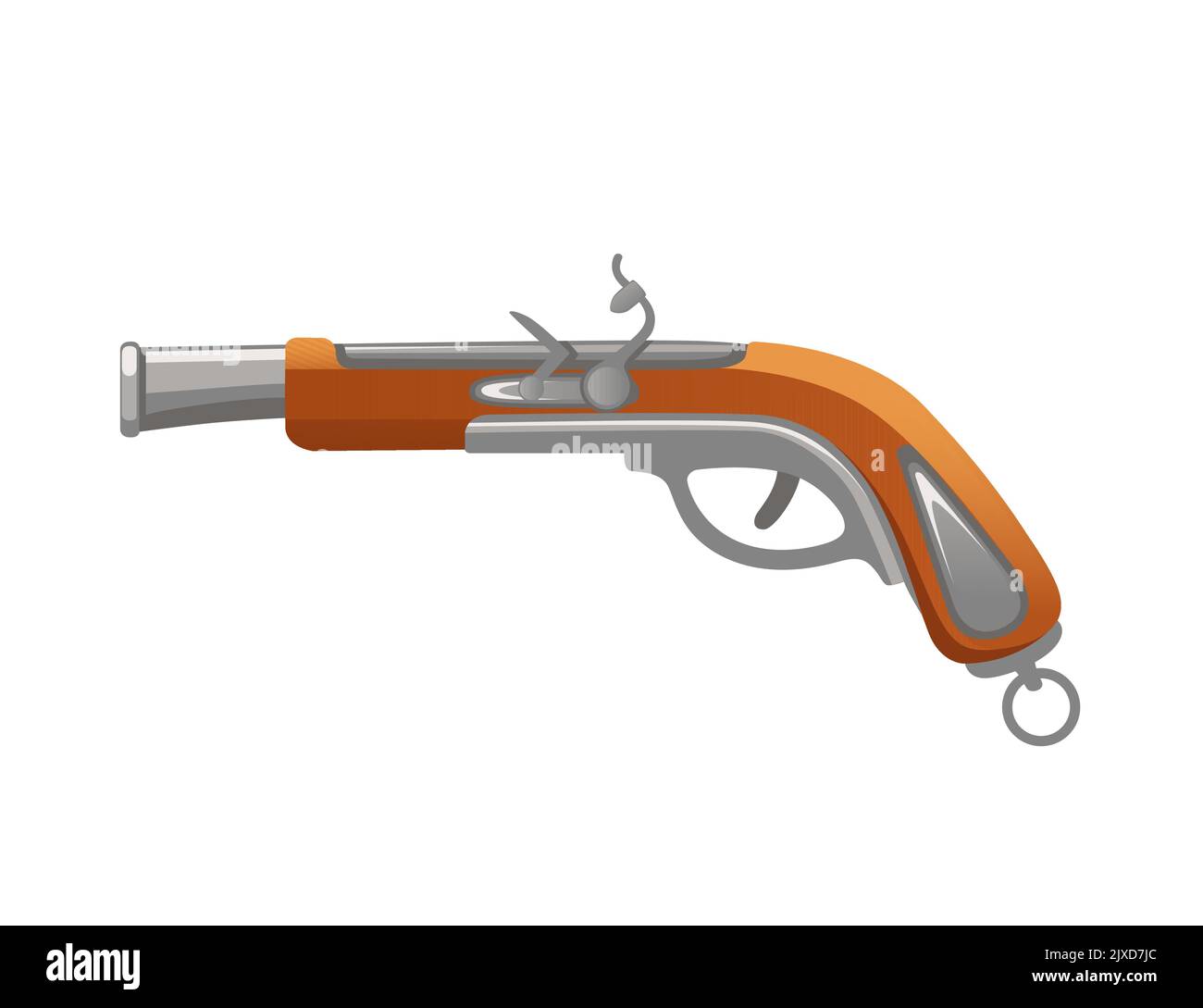 Vecchia pistola pirata flintlock pirata pistola pirata mano arma vettore isolato su sfondo bianco Illustrazione Vettoriale