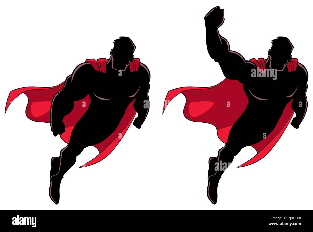 Super Hero volare verso l'alto Silhouette Illustrazione Vettoriale