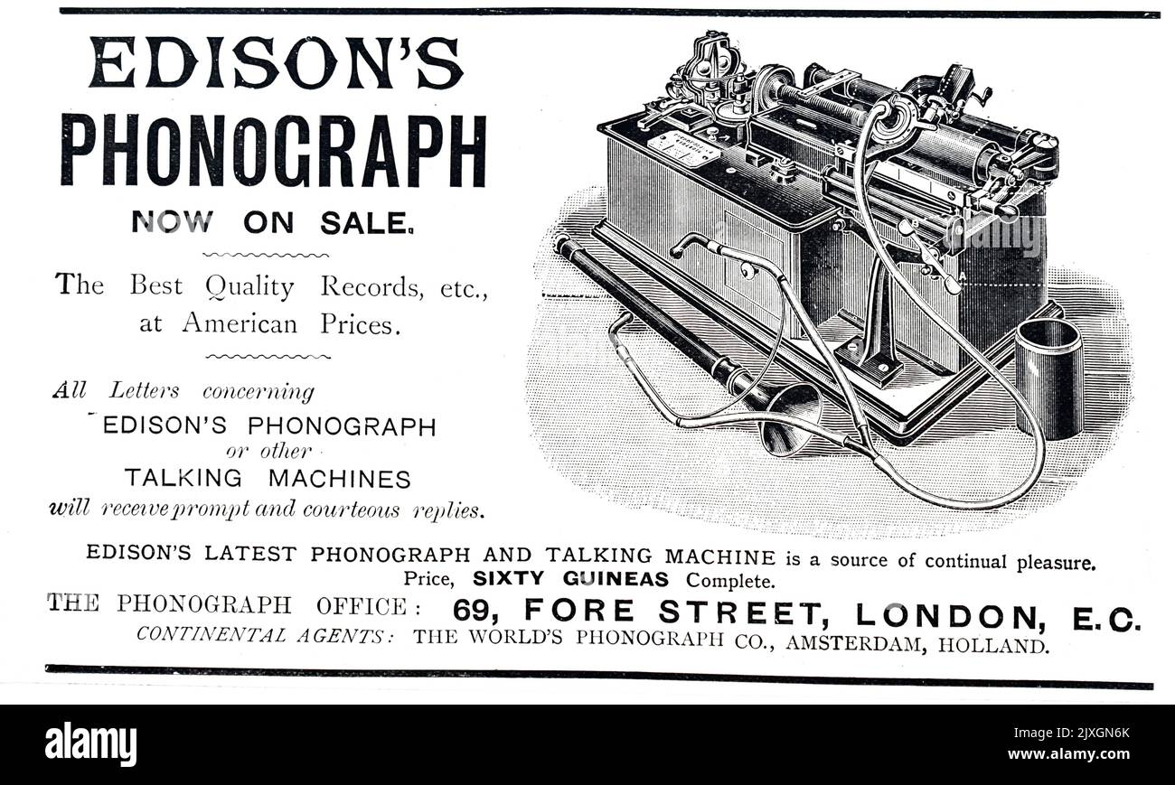 Pubblicità per un fonografo Edison. Datato 19th ° secolo Foto Stock