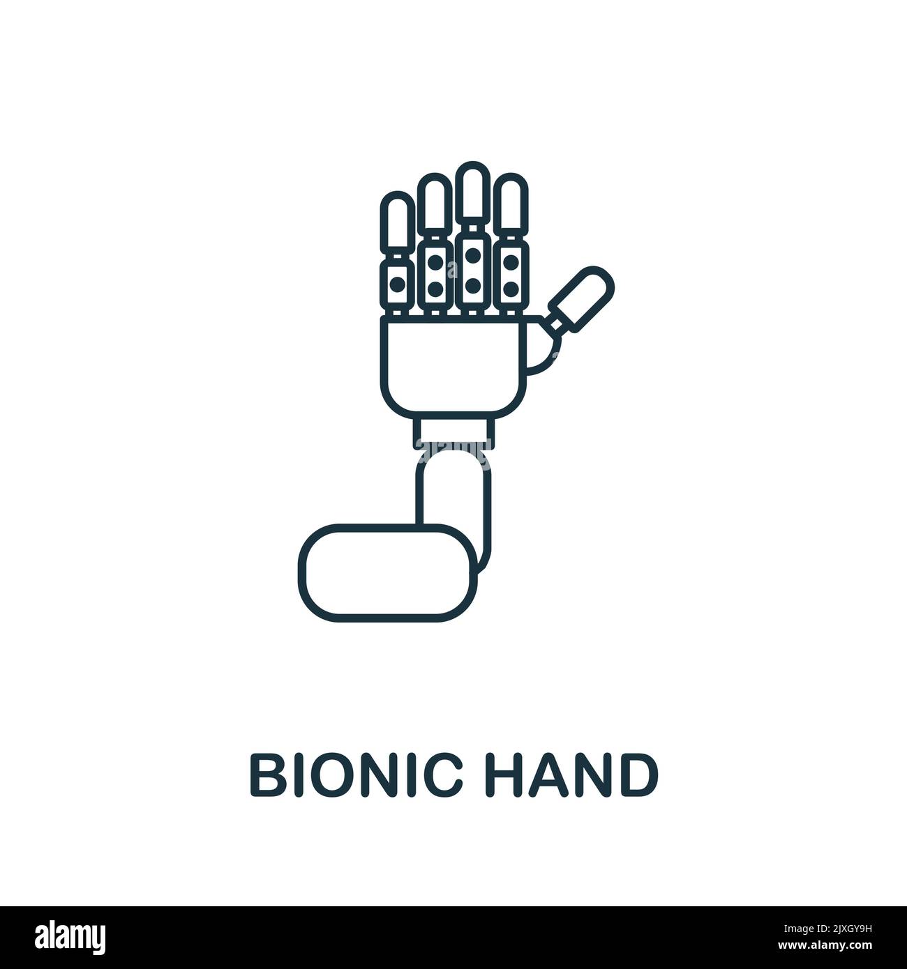 Icona della mano bionica. Elemento semplice della collezione tecnologica. Icona mano bionica per modelli, infografiche e banner Illustrazione Vettoriale