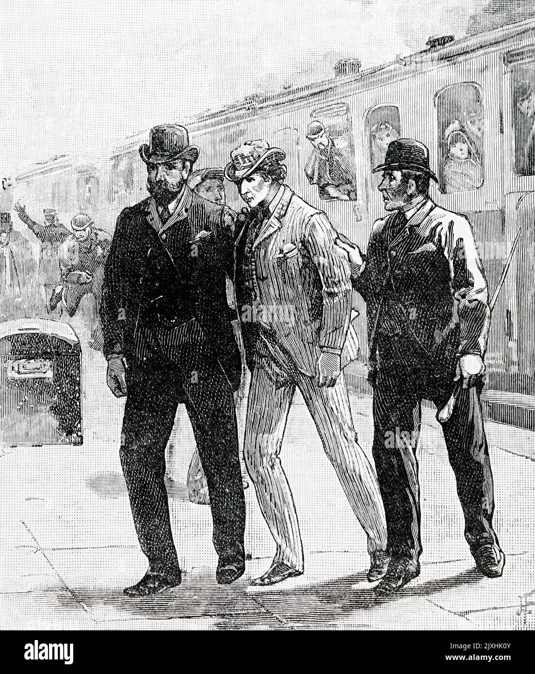 Illustrazione raffigurante un poliziotto rivestito di un semplice fermo. Datato 19th ° secolo Foto Stock
