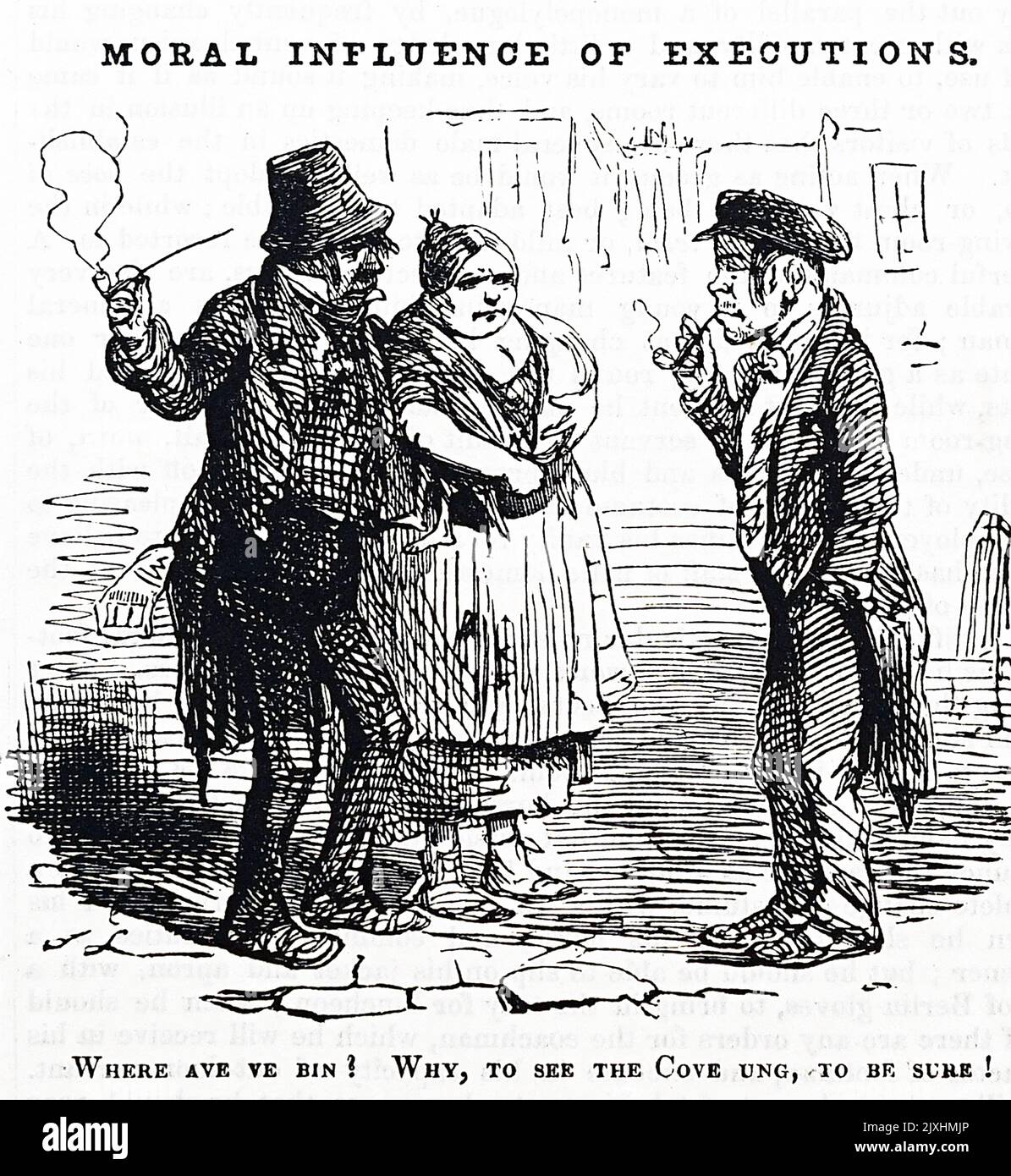 Cartoon intitolato "influenza morale delle esecuzioni". Datato 19th ° secolo Foto Stock