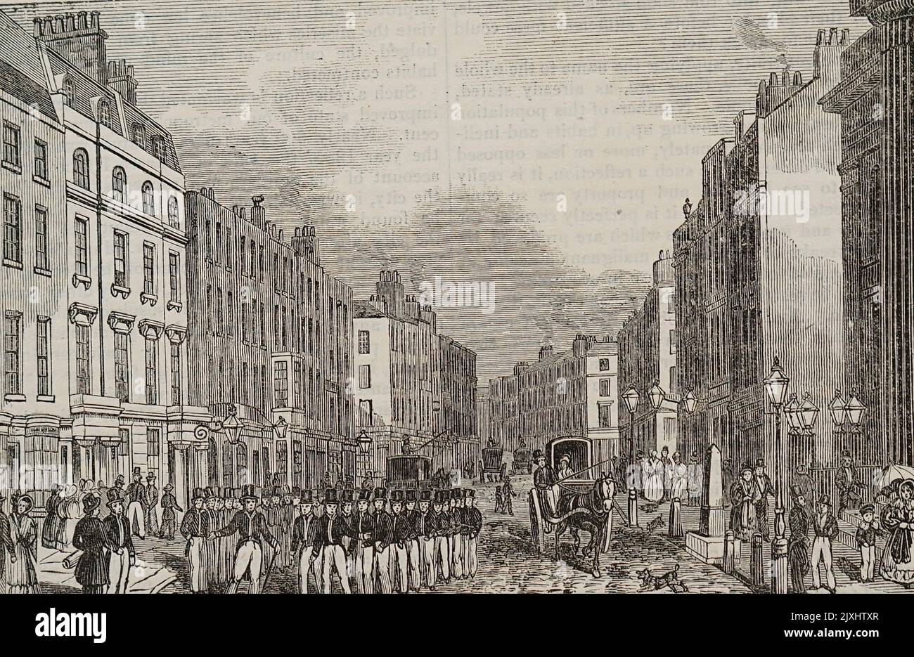 Illustrazione di un'affollata scena dello shopping per le strade di Londra. Datato 19th ° secolo Foto Stock