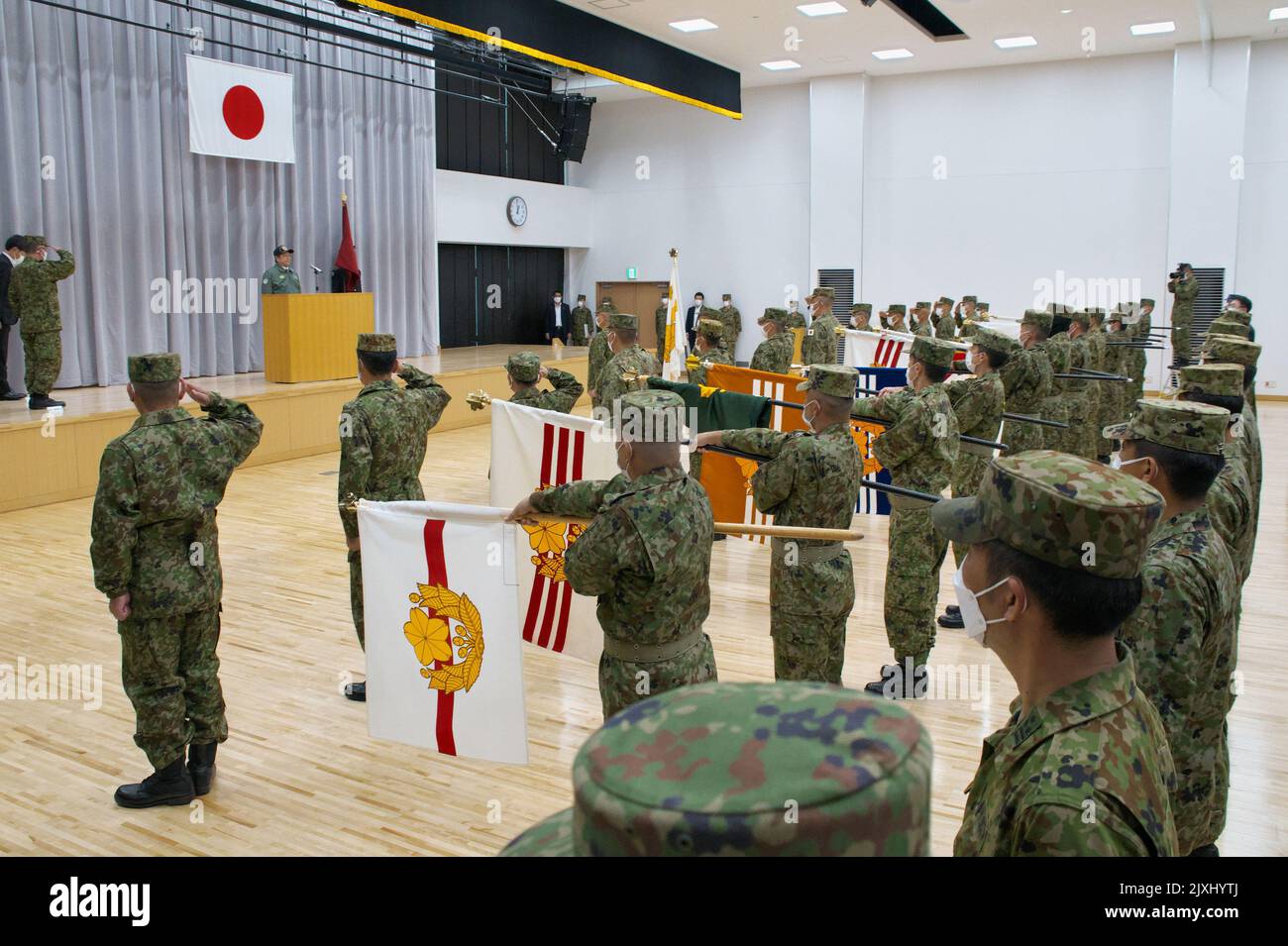 Tokyo, Giappone. 07th Set, 2022. Il ministro giapponese della Difesa Yasukazu Hamada ispeziona la sede del comando Ground Component, Camp Asaka a Tokyo, Giappone, mercoledì 7 settembre 2022. Foto di Keizo Mori/UPI Credit: UPI/Alamy Live News Foto Stock