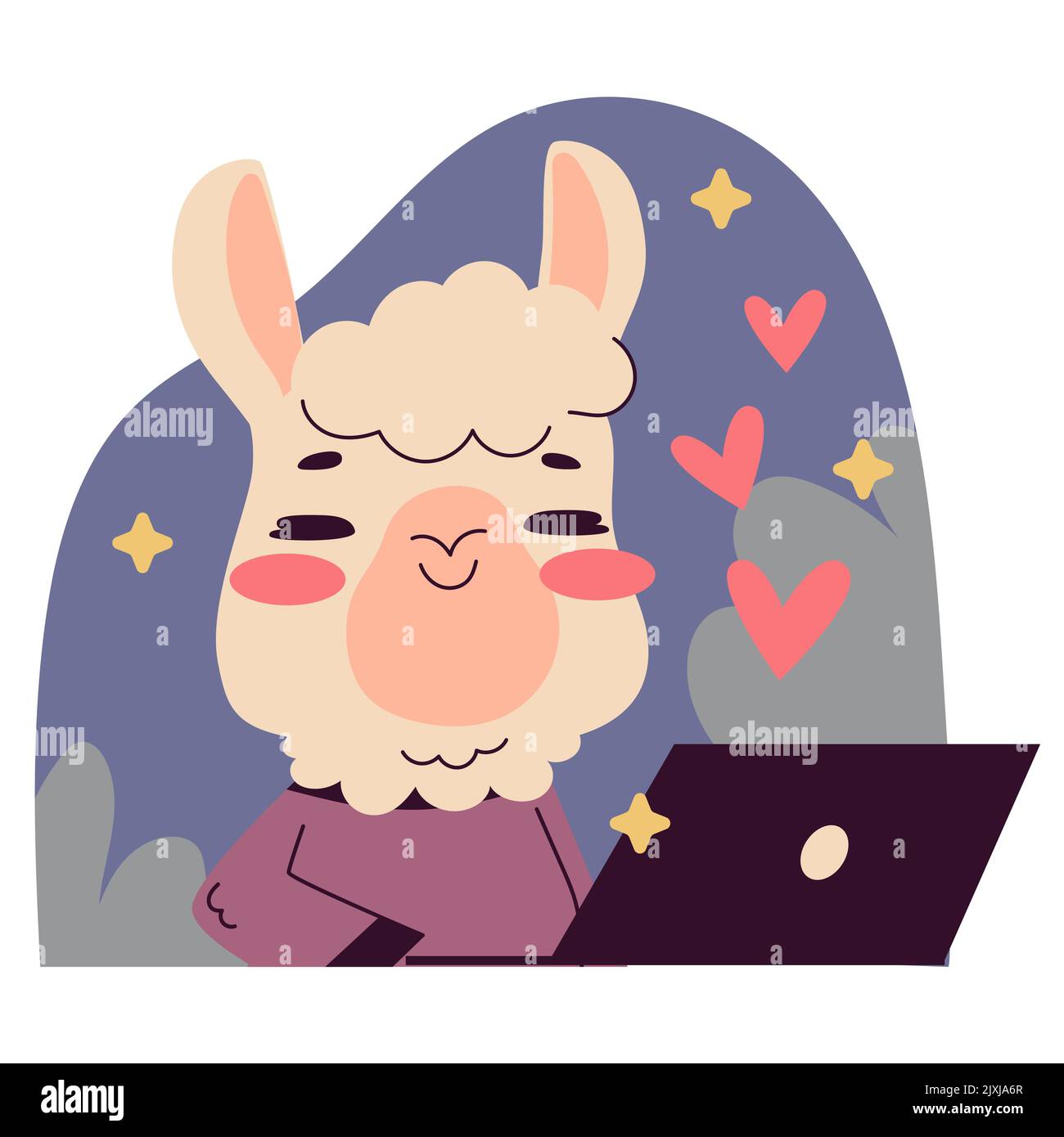 Disegno a mano cartoni animati naive llama set di adesivi Vector Illustration. Illustrazione Vettoriale
