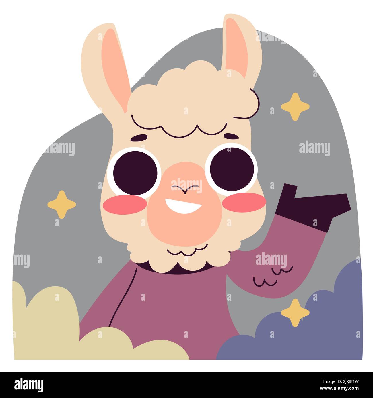Disegno a mano cartoni animati naive llama set di adesivi Vector Illustration. Illustrazione Vettoriale