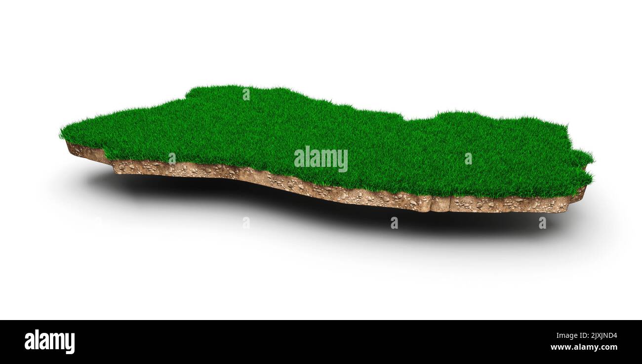 Il El Salvador mappa suolo geologia geologia sezione trasversale con erba verde isolato su uno sfondo bianco Foto Stock
