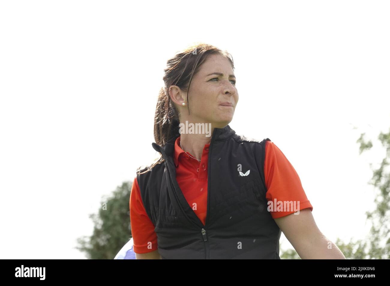 Wentworth, Surrey, Regno Unito. 7th Set, 2022. Eve Muirhead (Olympian) si tee fuori sul primo al BMW/PGA Championship Celebrity ProAm tenuto al Wentworth Golf Club, Virginia Water, Surrey. Credit: Motofoto/Alamy Live News Foto Stock