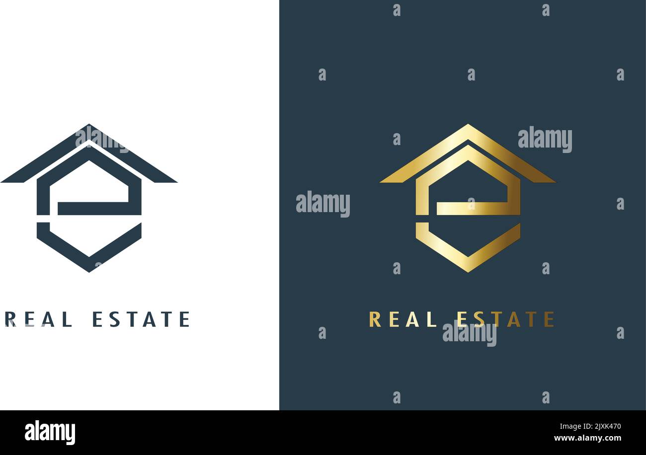 Logo della casa e concetto di lettera iniziale utilizzabile per il bene immobile, la costruzione, l'architettura Copia spazio piatto colore blu Design modello Illustrazione Vettoriale