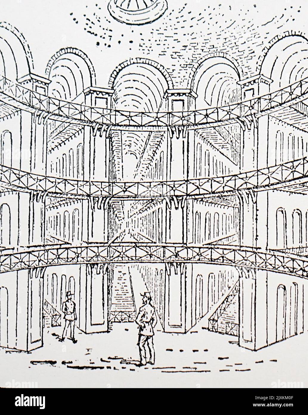 Illustrazione che mostra una cella in una prigione locale. Datato 19th ° secolo Foto Stock