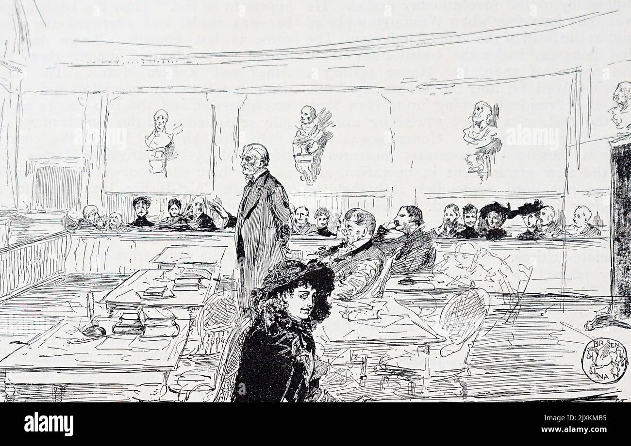 Incisione raffigurante una scena con la Corte Suprema. Datato 19th ° secolo Foto Stock
