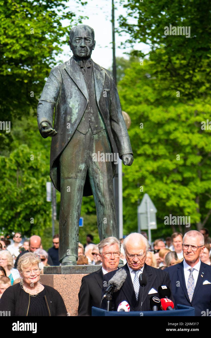 Discorso di Re Carl XVI Gustaf di Svezia alle celebrazioni del 100° anniversario di Åland a Mariehamn, Finlandia, il 09.06.2022. Fotografia: Rob Watkins/Alamy Foto Stock