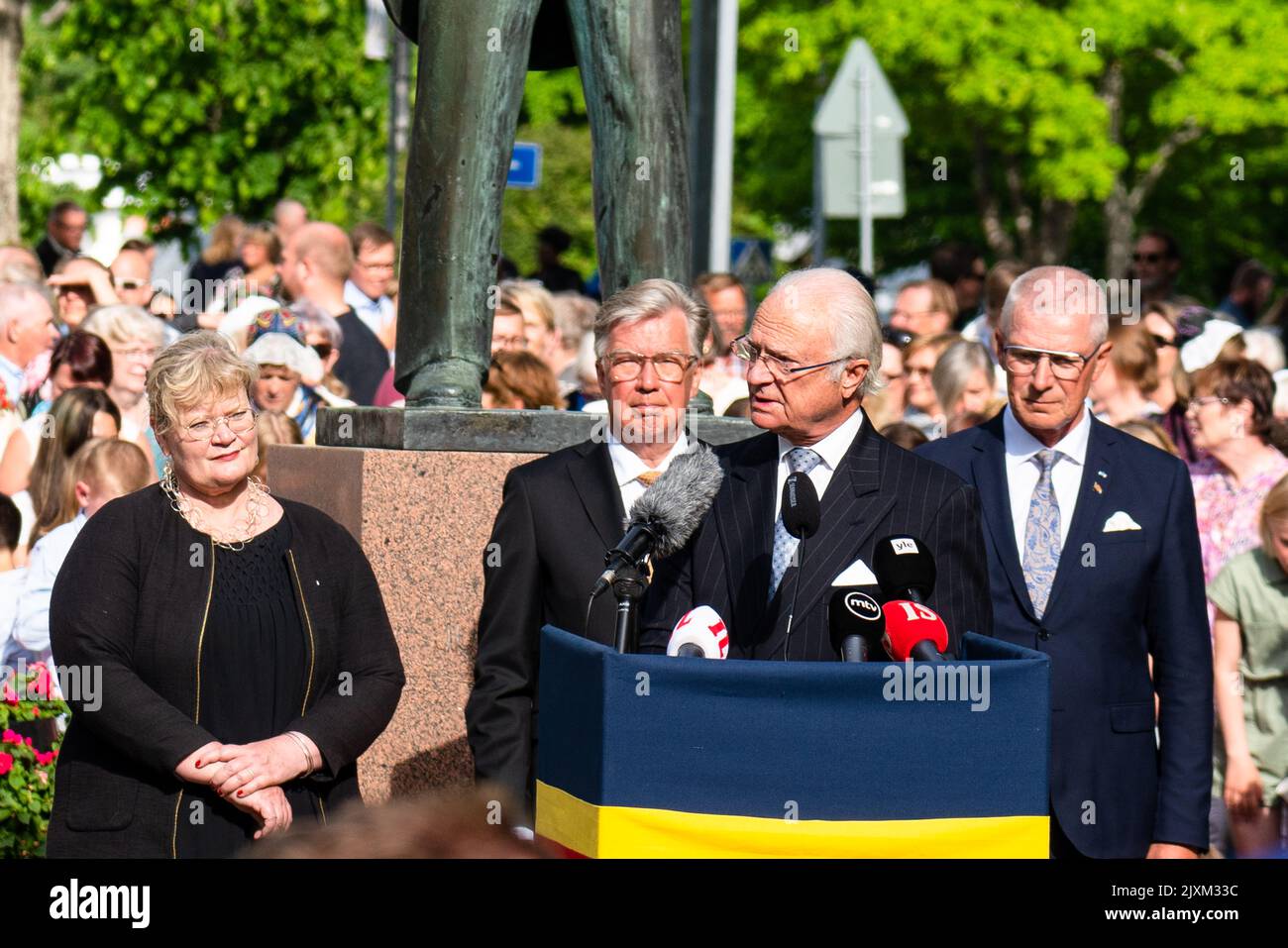Discorso di Re Carl XVI Gustaf di Svezia alle celebrazioni del 100° anniversario di Åland a Mariehamn, Finlandia, il 09.06.2022. Fotografia: Rob Watkins/Alamy Foto Stock