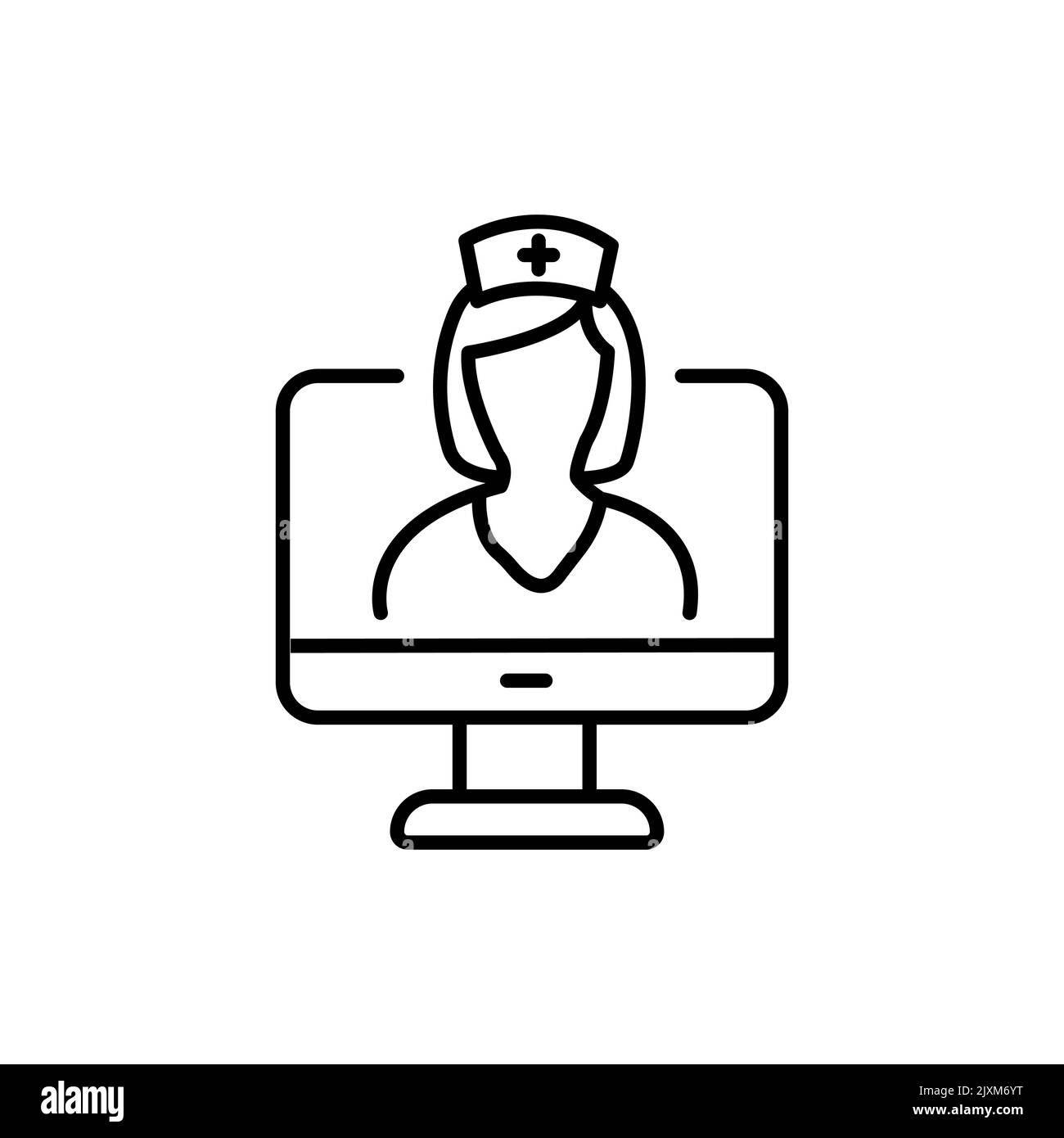 Icona lineare consultazione chat. Assistenza personalizzata per condizioni mediche urgenti e in corso. Illustrazione personalizzabile con linee sottili. Simbolo del contorno. Vect Illustrazione Vettoriale