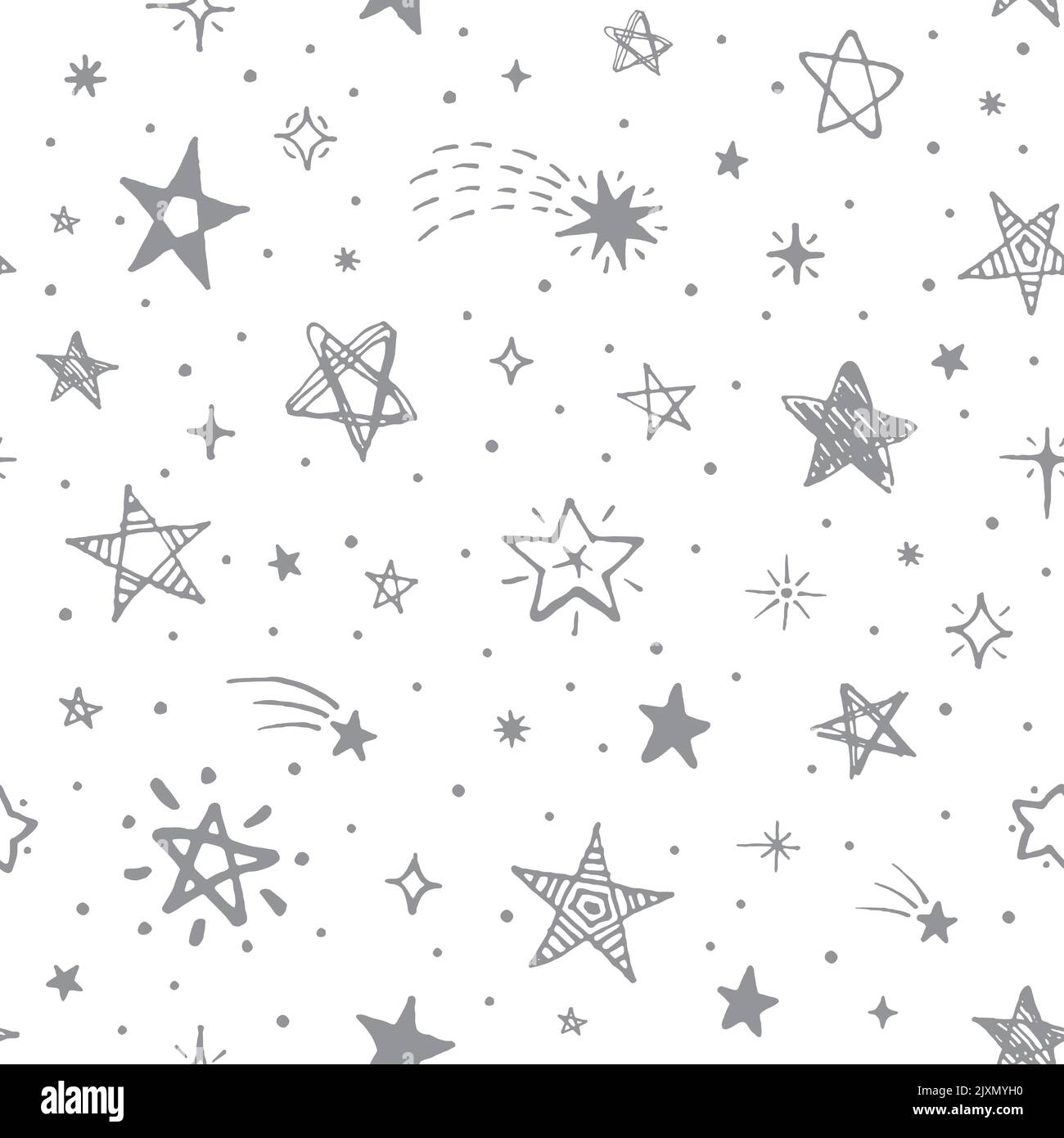 Motivo senza cuciture Star Doodle. Ornamento disegnato a mano Illustrazione Vettoriale