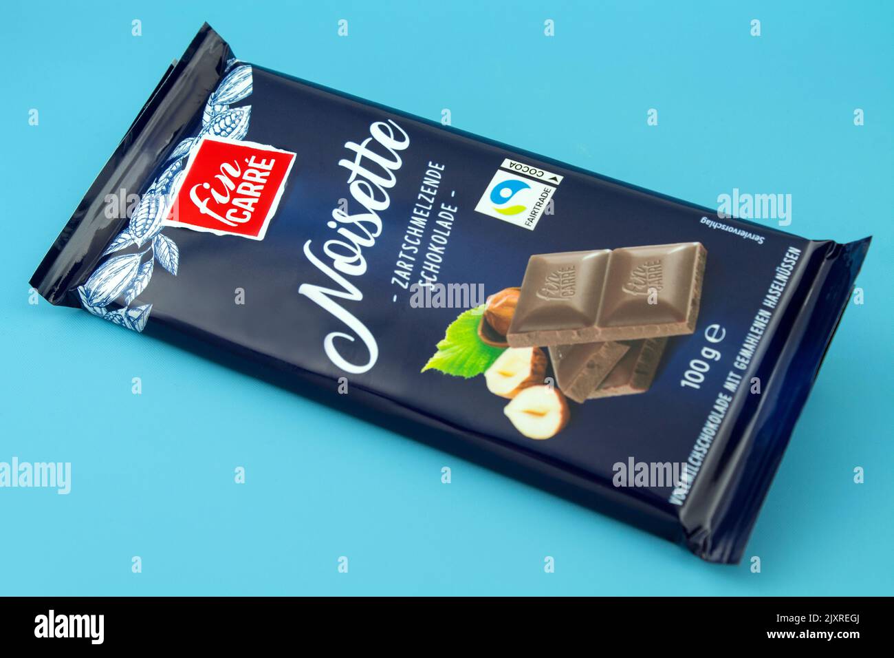 1 barretta di cioccolato Noisette con etichetta Fairtrade di fin Carre Foto Stock