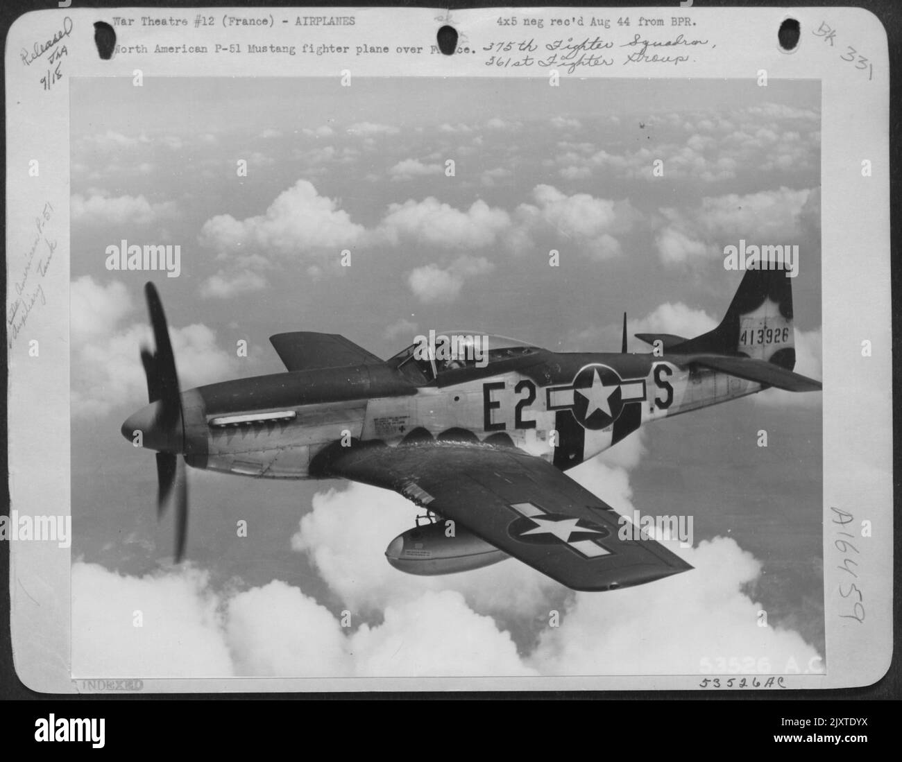 Aereo da combattimento Nord America P-51 Mustang sulla Francia. Foto Stock