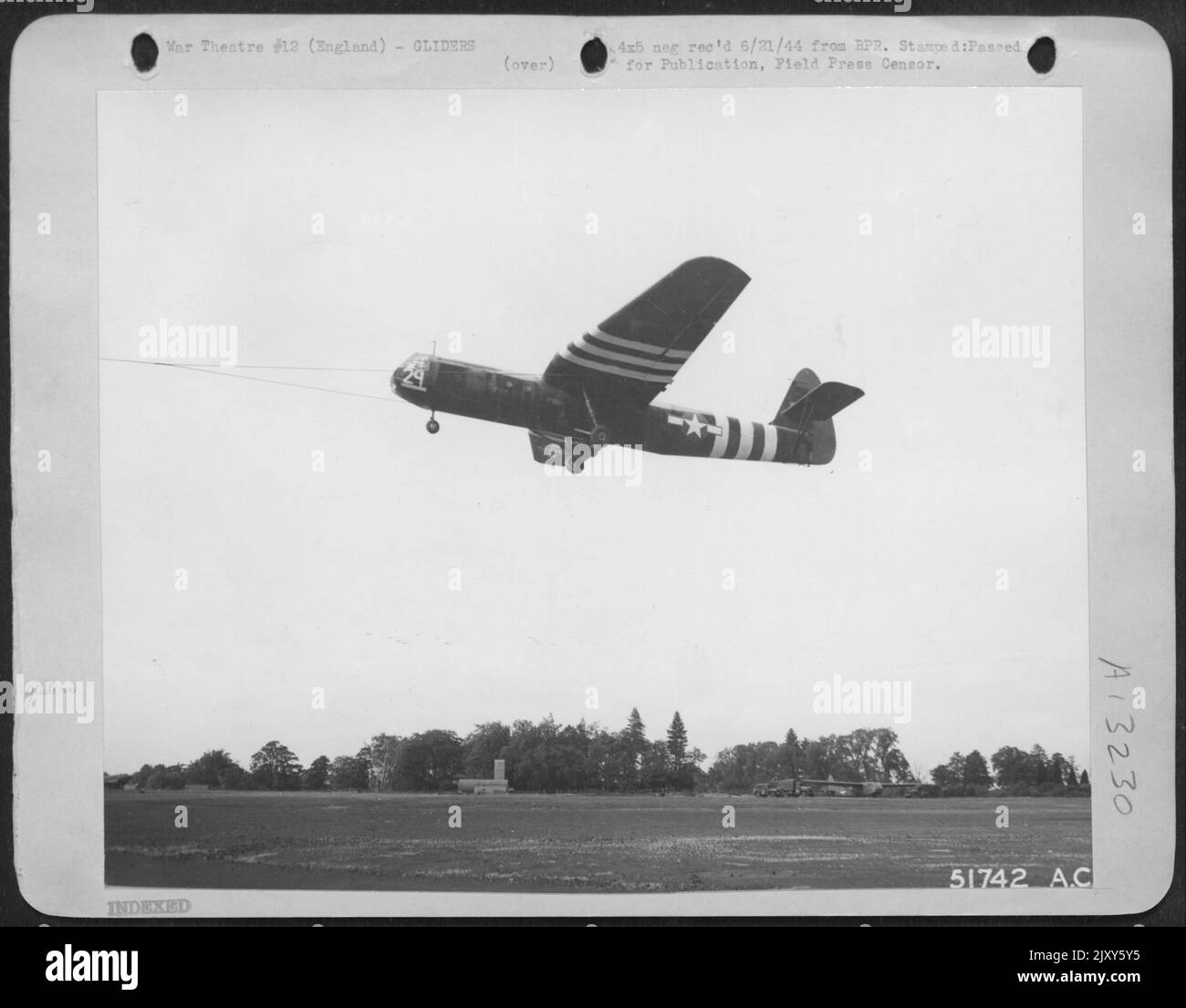 Vista ravvicinata del britannico Horsa Glider con la marcatura americana come viene utilizzato nel secondo fronte da 9th Air Force Troop Carrier Command. Foto Stock