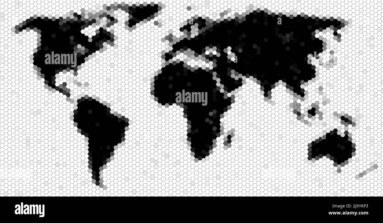 Mappa di Word con pixel in stile nido d'ape. Ideale per texture 3D, Bump o mappa di spostamento. Può essere utilizzato come sfondo per la presentazione, la stampa, il Web, ecc. S grigio Foto Stock