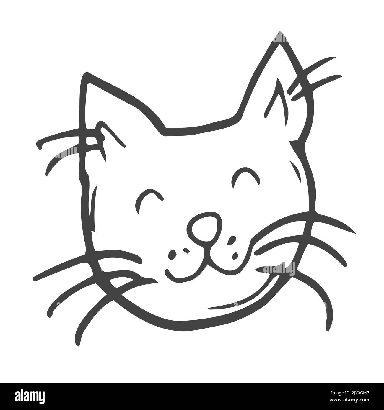 Carino gatto faccia icona. Illustrazione vettoriale. Schizzo Illustrazione Vettoriale
