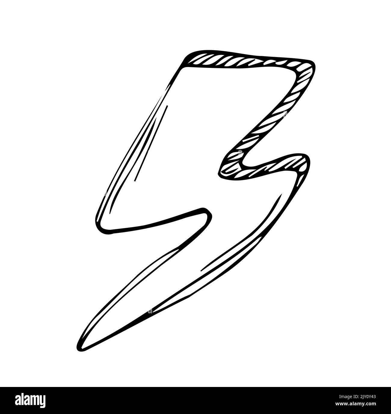 illustrazione del simbolo del fulmine elettrico disegnato a mano. simbolo del tuono icona del doodle. elemento di design isolato su sfondo bianco. illustrazione del vettore Illustrazione Vettoriale