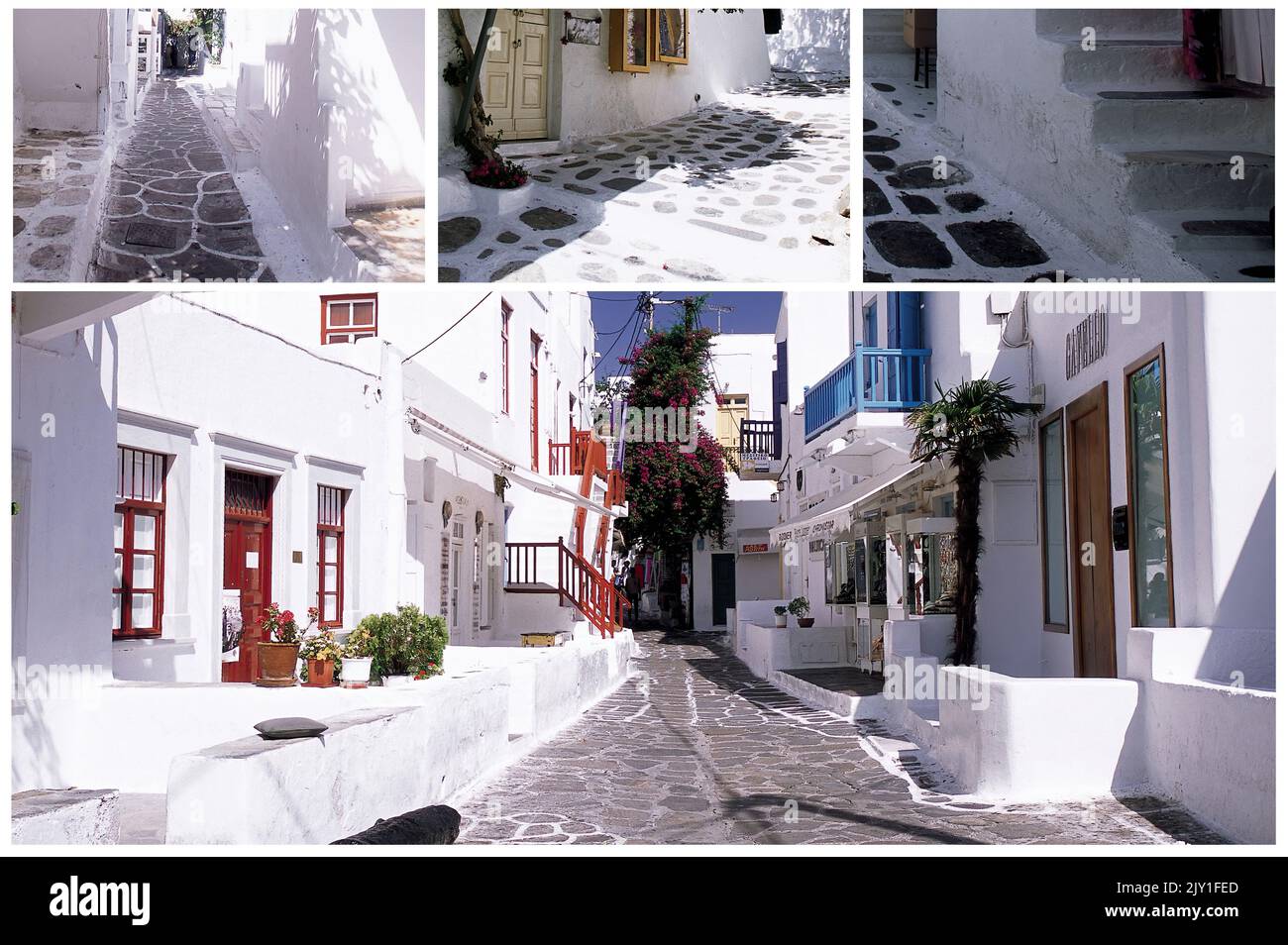 Santorini l'isola greca, delle Cicladi, con i suoi paesaggi e le sue case caratteristiche è una delle destinazioni turistiche più popolari del mondo. Foto Stock