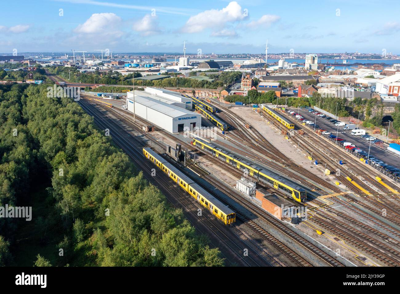 Stadlers Nuova classe 777 presso il deposito Stadlers Merseyrail presso il deposito ferroviario di Kirkdale. 5th settembre 2022. Foto Stock