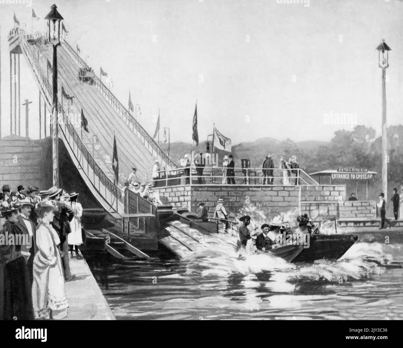 Sparare gli scivoli a Coney Island, circa 1900 Foto Stock