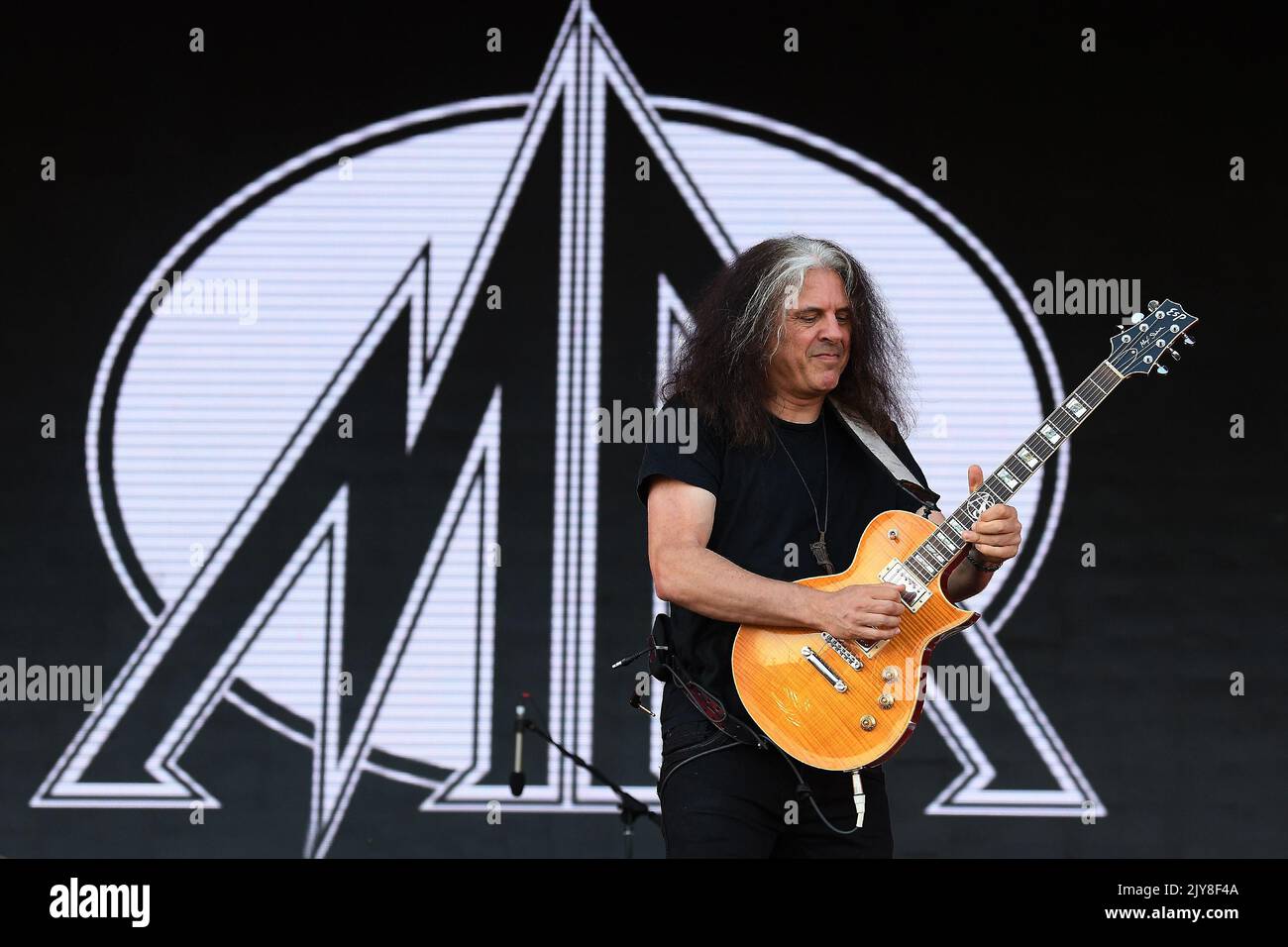 Rio de Janeiro, Brasile, 2 settembre 2022. Il chitarrista Alex Skolnick durante un concerto della band americana heavy metal Metal Allegiance al Rock di Rio 20 Foto Stock