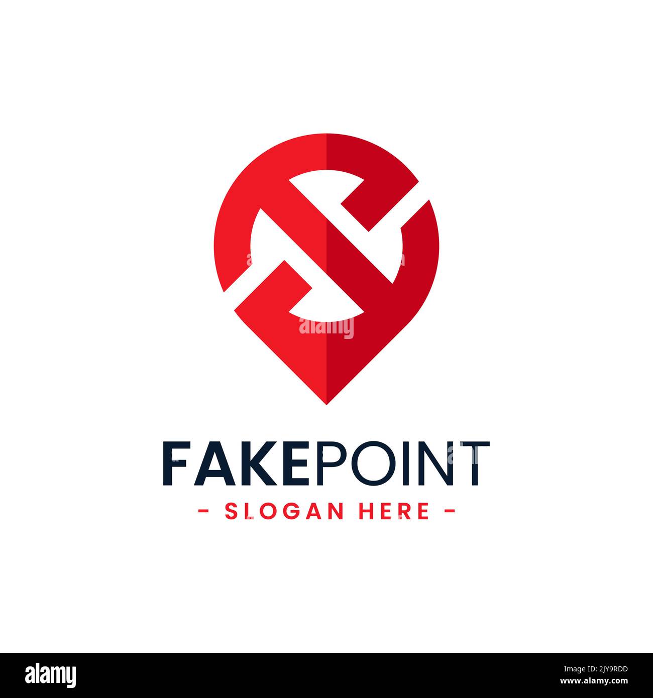 Fake point logo modello di design. Combinazione iniziale di lettere x e icone punto. Lettera creativa x per il concetto di simbolo di posizione. Illustrazione Vettoriale