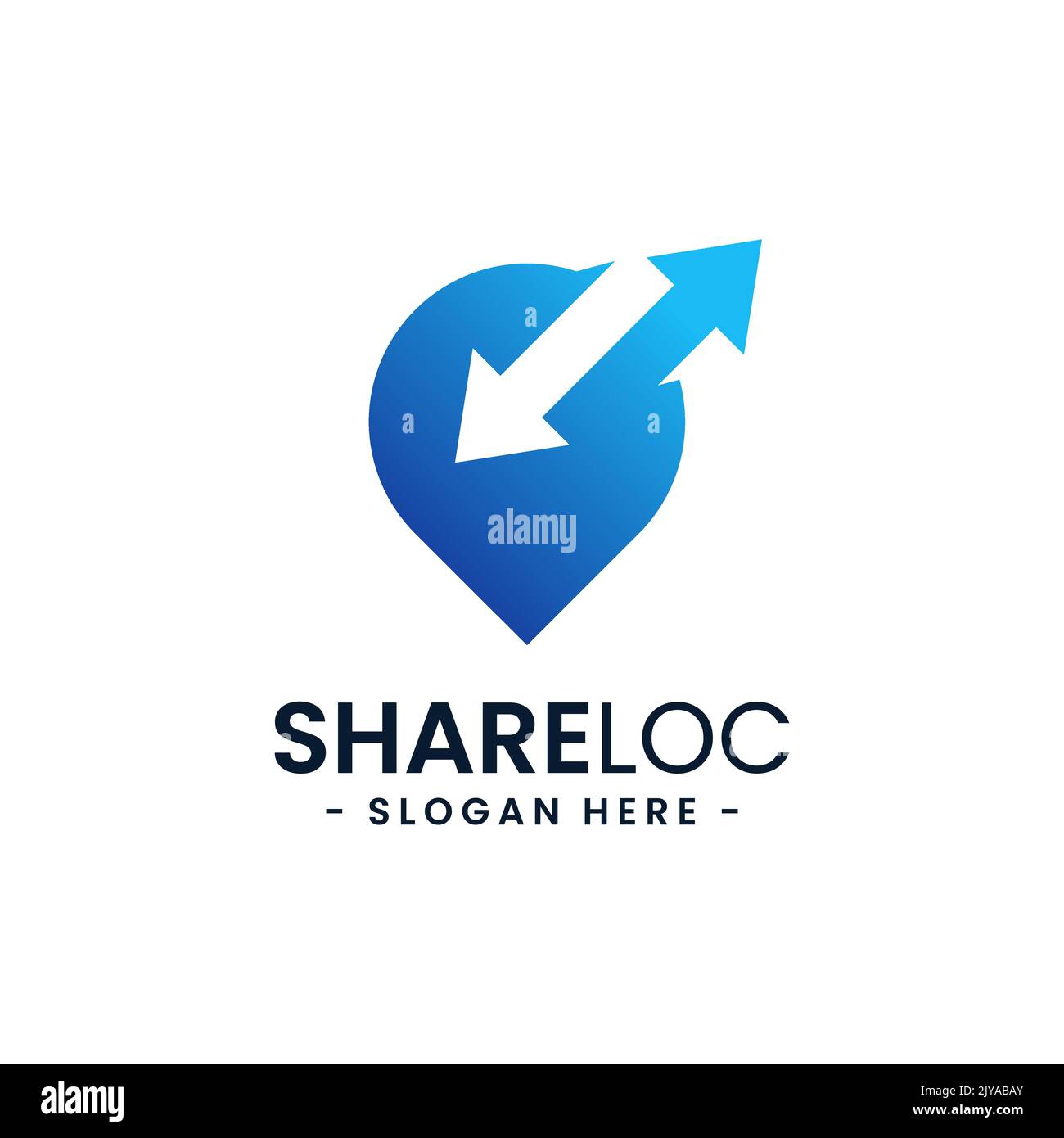 Condividi modello di design del logo della posizione. Vettore icona puntatore mappa. Concetto di simbolo di condivisione pin creativo. Illustrazione Vettoriale