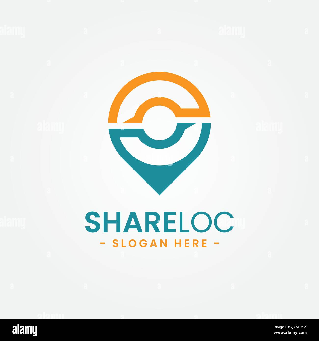 Condividi modello di design del logo della posizione. Vettore icona puntatore mappa. Concetto di simbolo di condivisione pin creativo. Illustrazione Vettoriale