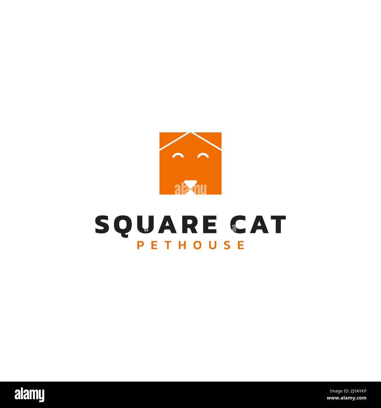 Semplice logo design a forma di scatola, casa astratta e un gatto. Logo della casa degli animali domestici. Formato vettoriale. Illustrazione Vettoriale