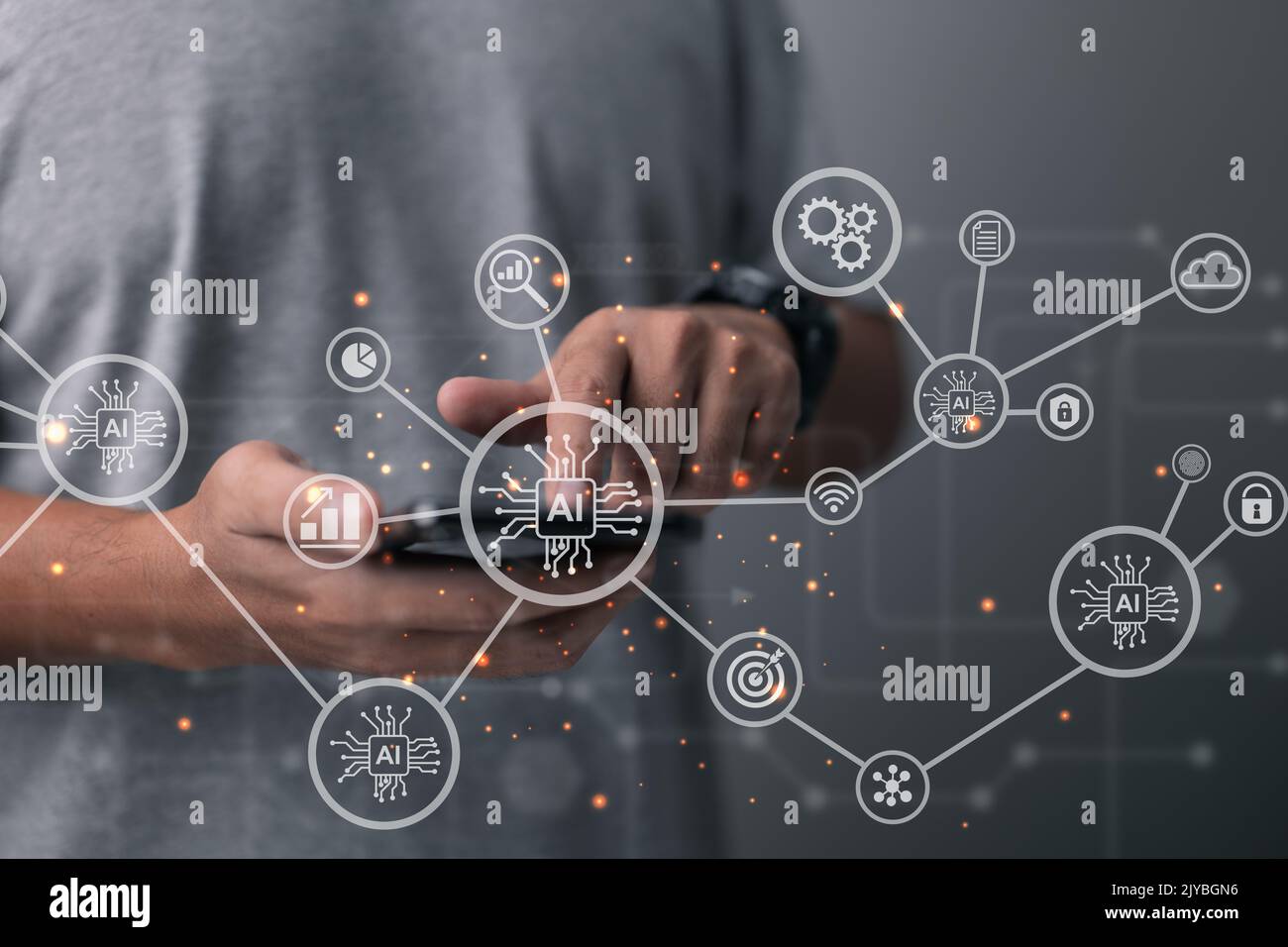 La tecnologia digitale e il concetto di Internet delle cose. Tecnologia per i big data e piano aziendale digitale. Foto Stock