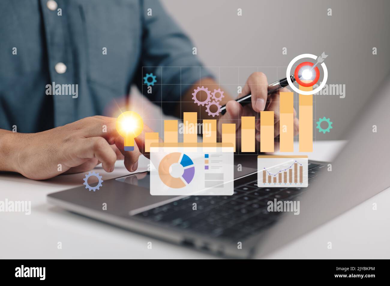 Concetto di business planning strategico. Obiettivi aziendali, visione, intelligence competitiva, principi guida e successo del marchio. Foto Stock
