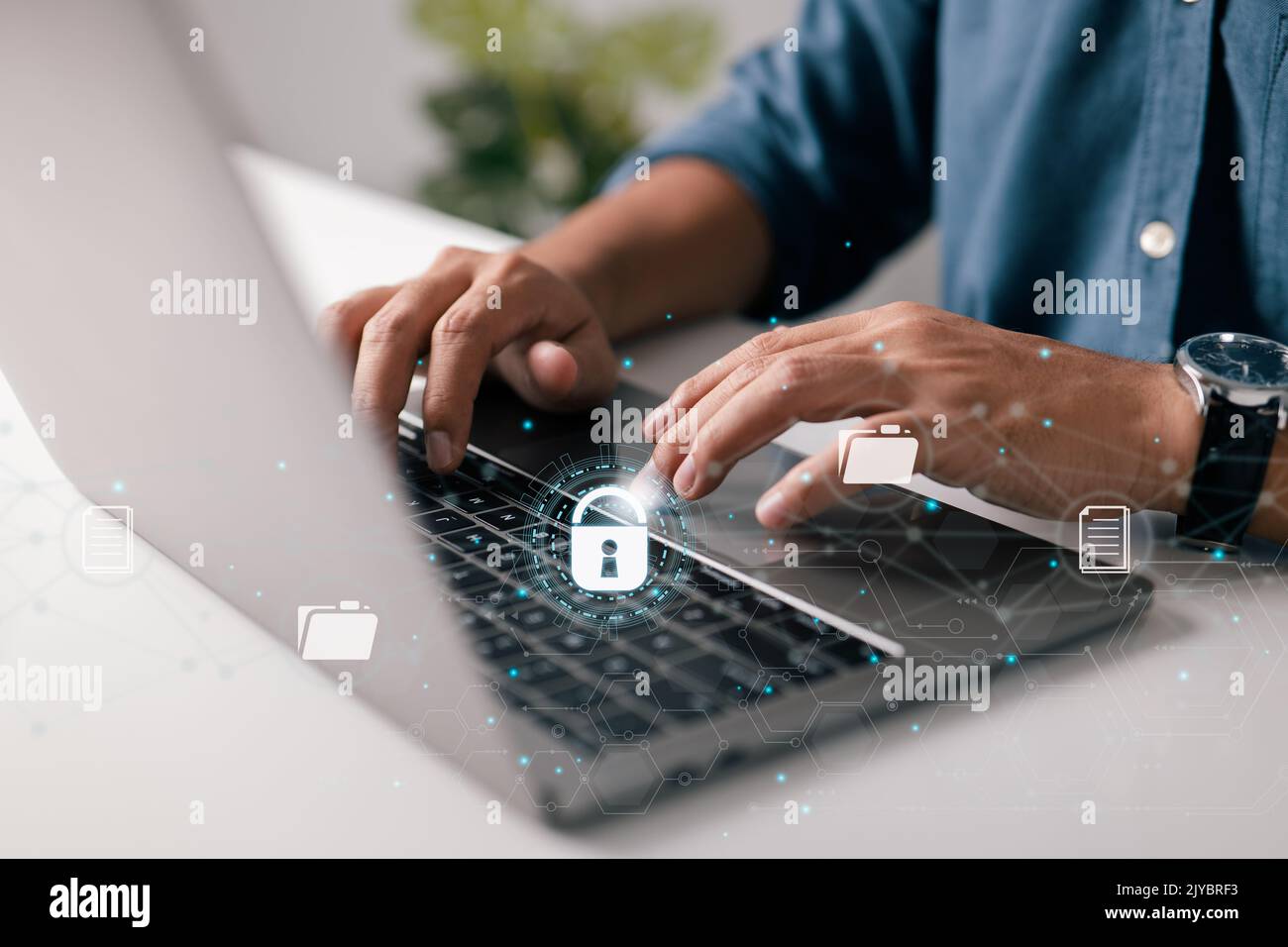 Concetto di sicurezza dei documenti. Sistema per la gestione dei documenti (DMS). Database di documentazione online e archivio di file digitali. Per acquisire l'accesso ai file, Foto Stock
