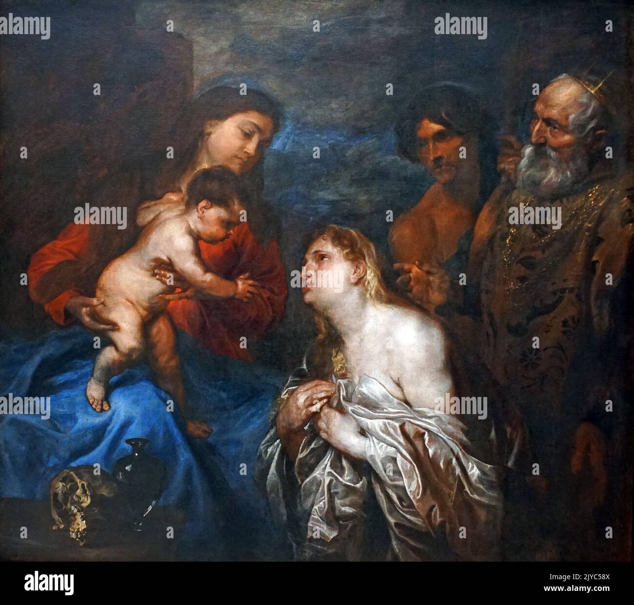 La Vergine col bambino con peccatori pentiti di Sir Anthony van Dyck / Anton van Dyck.1599-1641.pittore fiammingo barocco. Figlio prodigo. Foto Stock