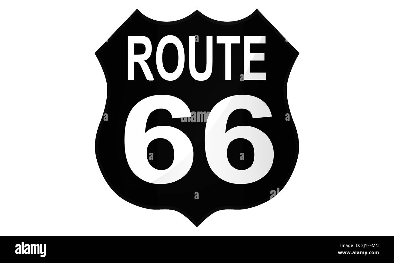 Icona del segno Route US 66 in nero, rendering 3D Foto Stock