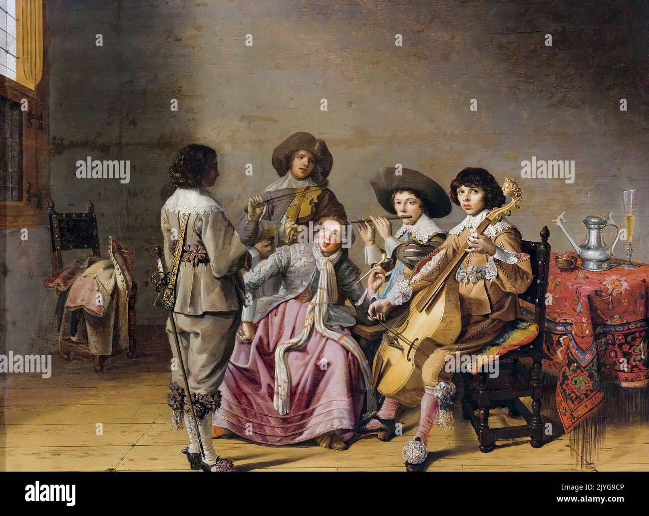 Attribuito a David Bailly, intrattenimento musicale, pittura in olio su pannello, prima del 1657 Foto Stock