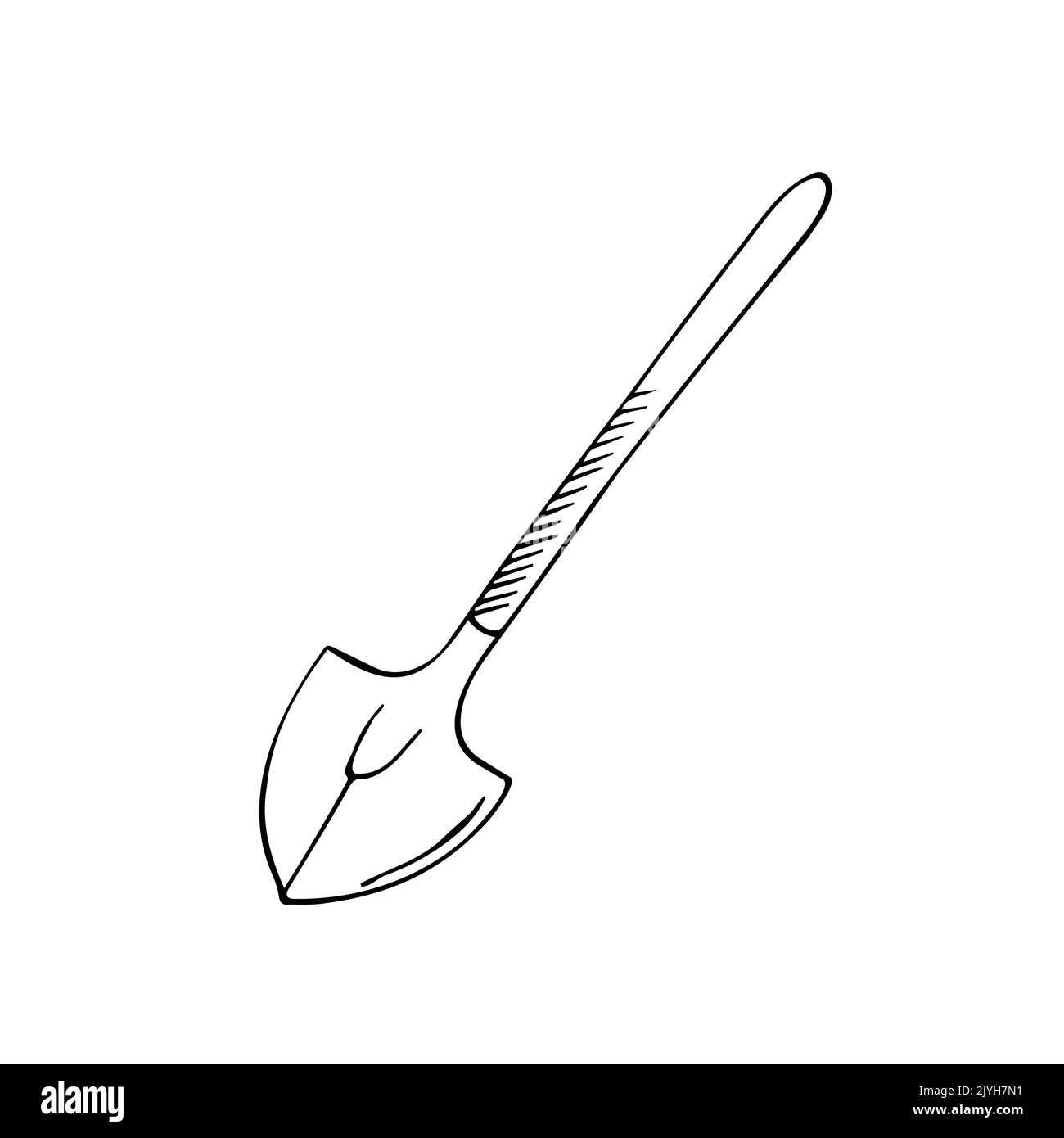 Vettore mano disegnata Shovel contorno Doodle icona. Illustrazione dello schizzo della pala per stampa, web, mobile e infografica isolata su sfondo bianco. Illustrazione Vettoriale