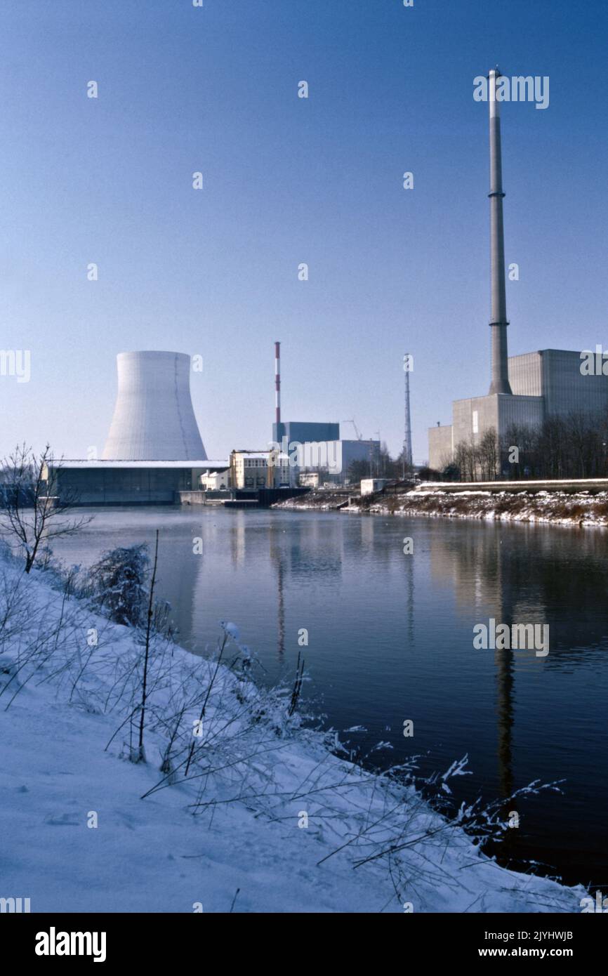 KKKW Isar II in costruzione 1985, Germania, Baviera, Niederbayern, bassa Baviera Foto Stock