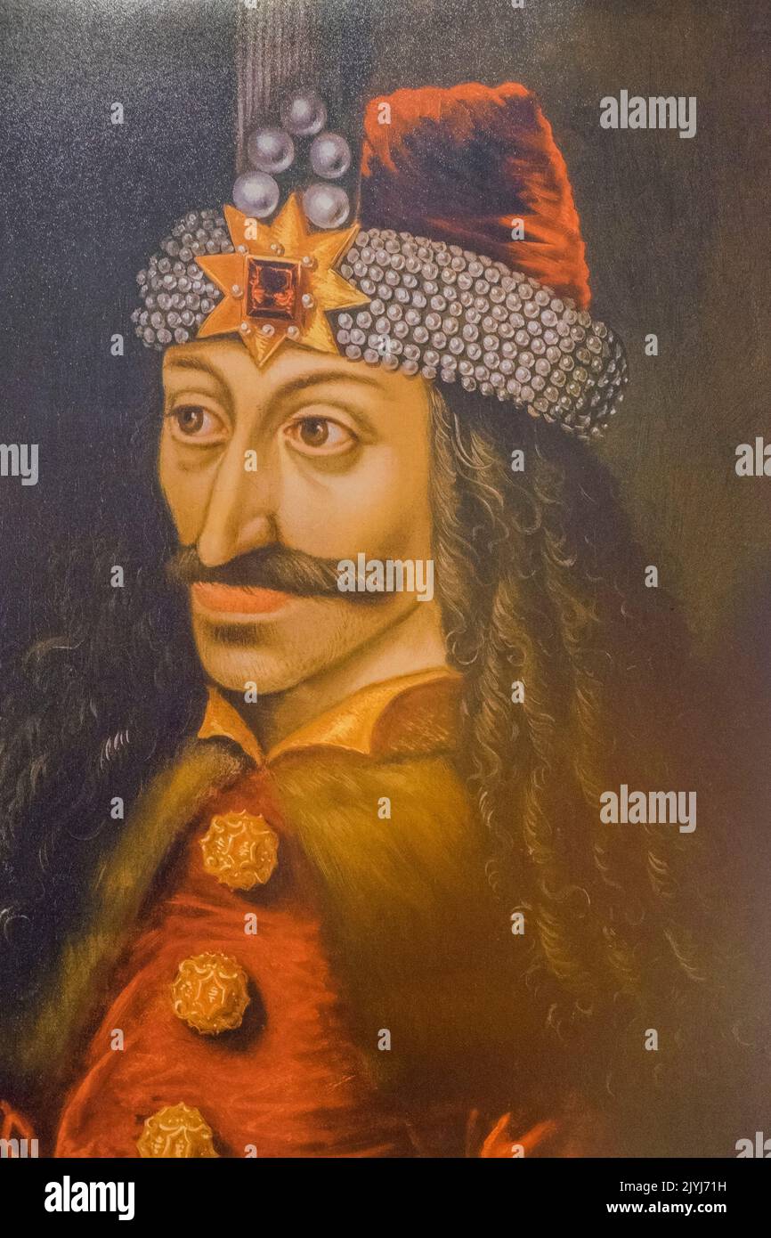 Romania, Transilvania, Bran, castello di Dracula, Ritratto su tela di Vlad III Foto Stock