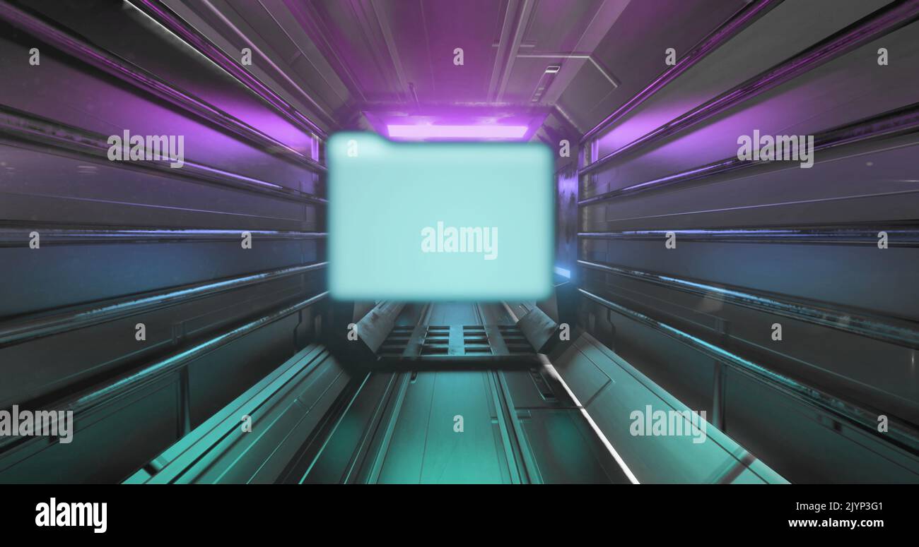 Icone di cartelle multiple che si muovono contro tunnel luminosi Foto Stock