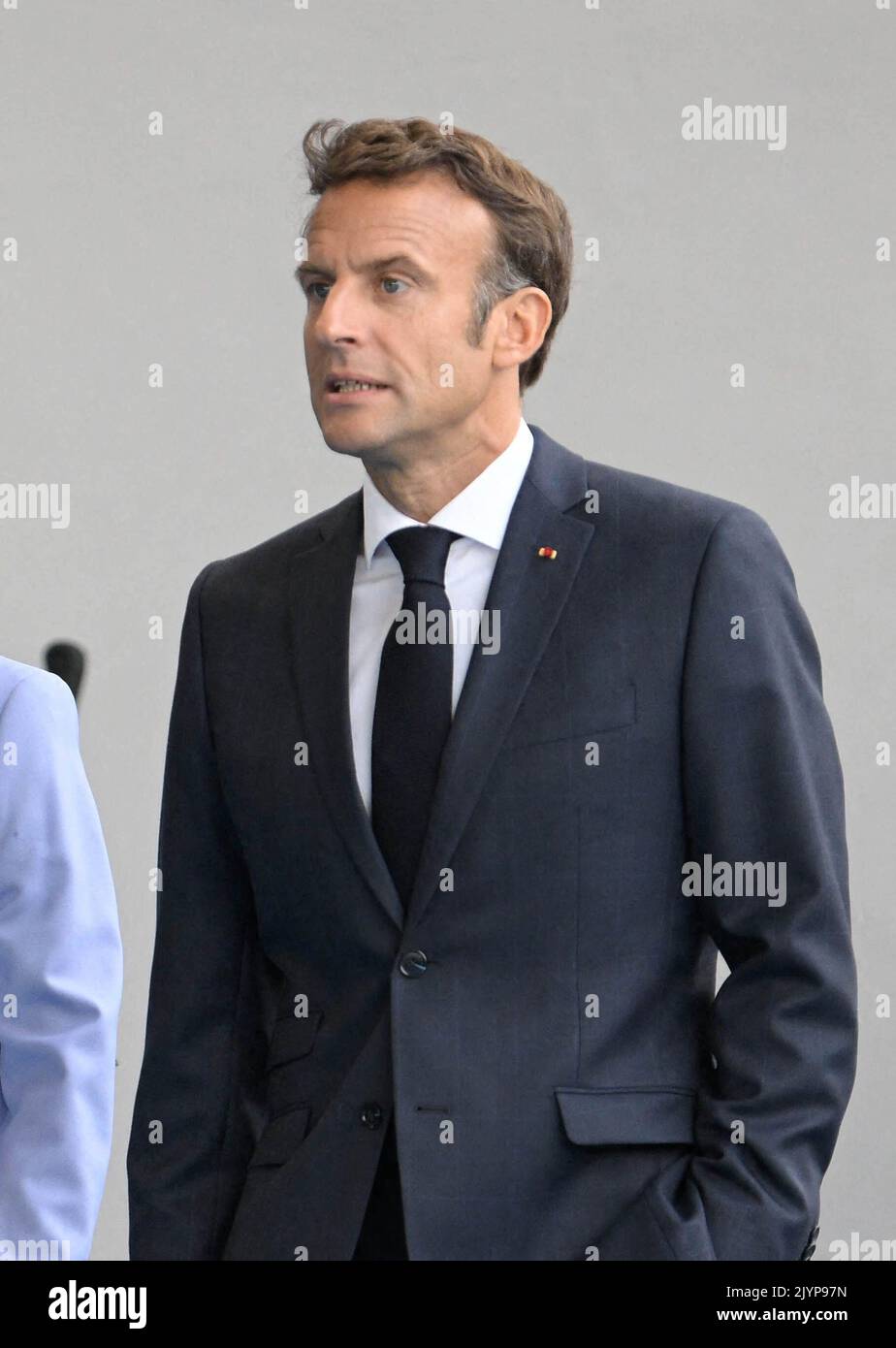 Il Presidente Emmanuel Macron e il primo Ministro Elizabeth hanno sostenuto il lancio del Conseil National de la Refondation (CNR) (Consiglio Nazionale di Rifondazione) a Marcoussis, in Francia, il 8 settembre 2022. Foto di Eliot Blondet/ABACAPRESS.COM Foto Stock