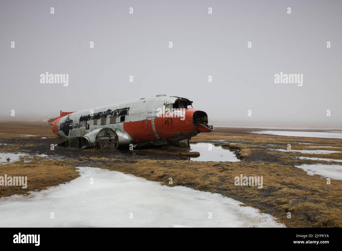 Crollato DC3 relitti aerei a Porshofn Nord Islanda Foto Stock