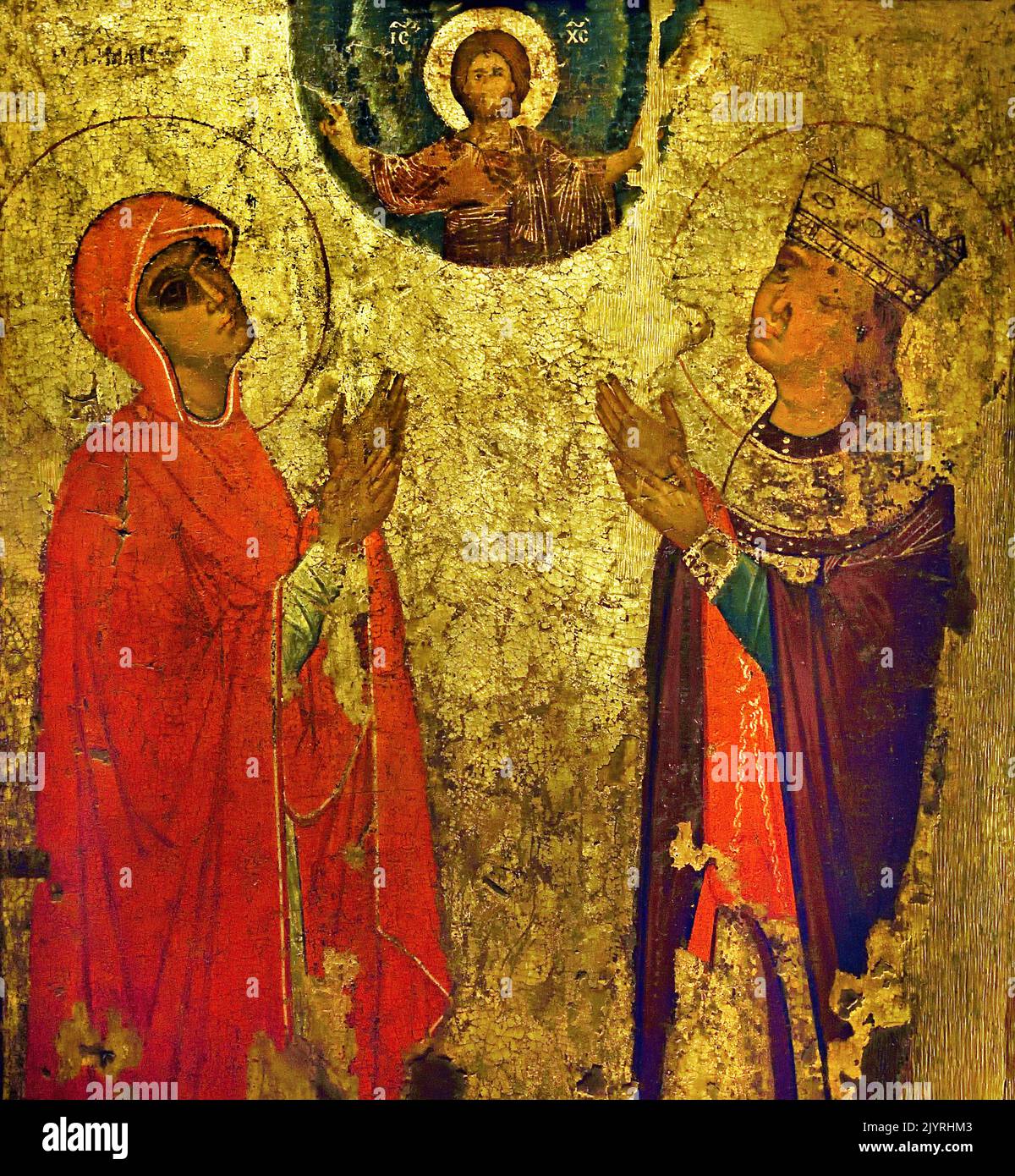 Saints Marina e Irene 13th ° secolo, Museo bizantino e cristiano ad Atene, ( combina elementi di stile bizantino e occidentale, da Kastoria. Foto Stock