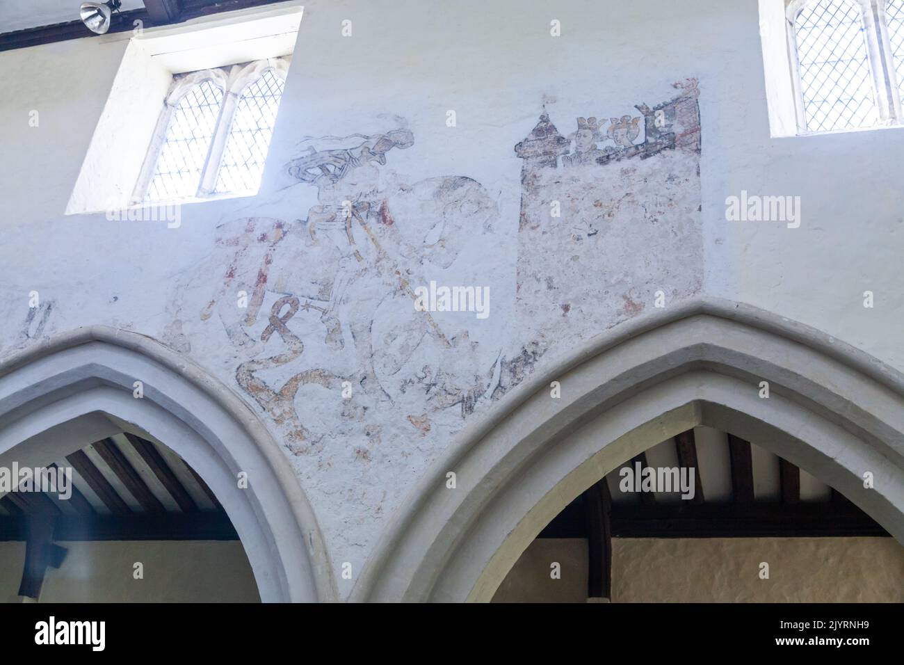 Alcuni dei murales medievali più importanti si trovano nella chiesa di St Andrews, nel Nether Wallop Hampshire. Foto Stock